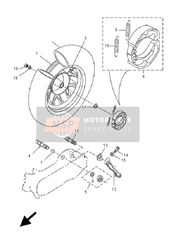 Yamaha CW50 BWS 2007 Achterwiel voor een 2007 Yamaha CW50 BWS